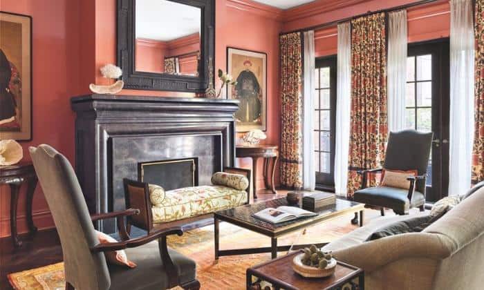 peach-wall-with-black-furniture